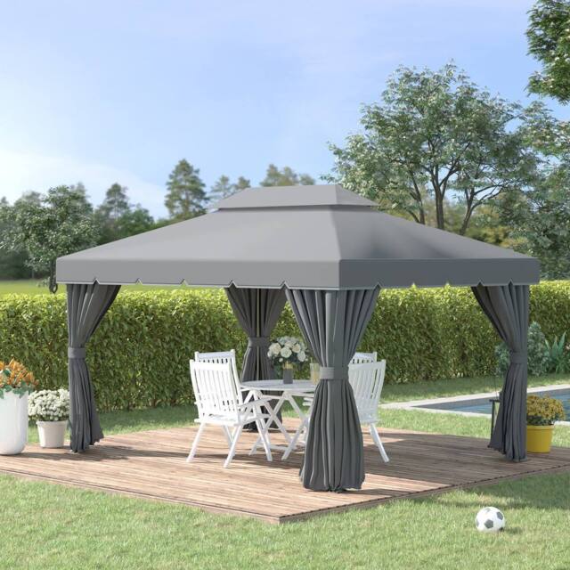 OUTSUNNY 3x4m 2-Tier Gazebo Aluminium Garden Marquee Party Tent Dark Grey