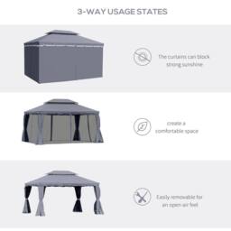 OUTSUNNY 3x4m 2-Tier Gazebo Aluminium Garden Marquee Party Tent Dark Grey - thumbnail 4
