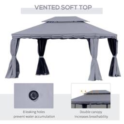 OUTSUNNY 3x4m 2-Tier Gazebo Aluminium Garden Marquee Party Tent Dark Grey - thumbnail 5