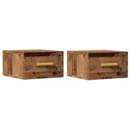 Berkfield Home Wall-mounted Bedside Cabinets 2 pcs Old Wood 35x35x20 cm in Brown - Size: 35 x 35 x 20 cm - thumbnail 2