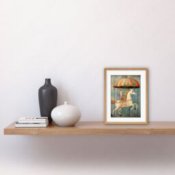 "Artery8 Wall Art Print Folk Art Whimsical Carousel Fairground Kids Girls Bedroom Artwork Soft Pastel Horse Artwork Framed 9X7 Inch - Size: W7"" x H9""" - thumbnail 2