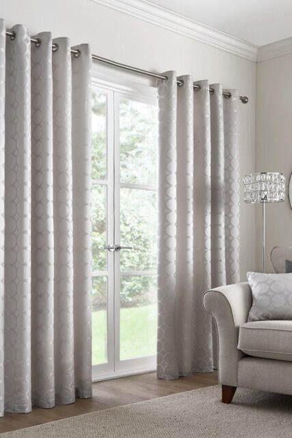 Appletree 'Cassina' Circular Patterned Pair of Eyelet Curtains in Silver - Size: 117 cm width x 137 cm drop - image 1