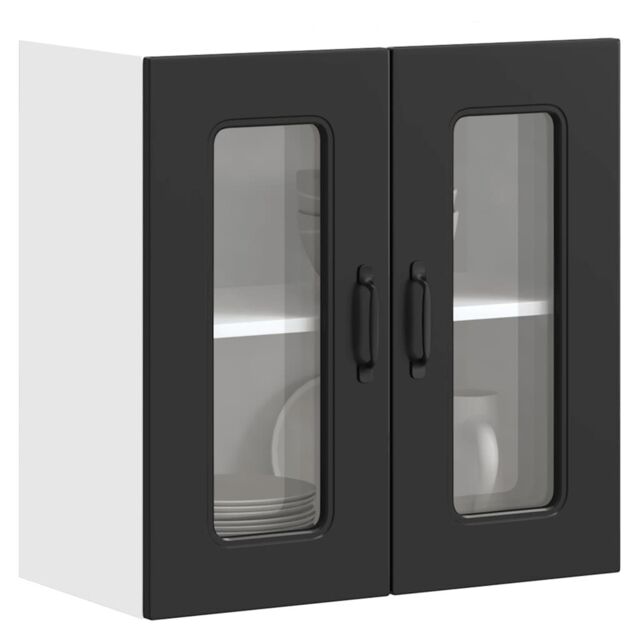 Berkfield Home Kitchen Wall Cabinet with Glass Door Kalmar Black Engineered Wood - image 1