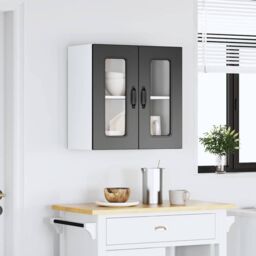 Berkfield Home Kitchen Wall Cabinet with Glass Door Kalmar Black Engineered Wood - thumbnail 4