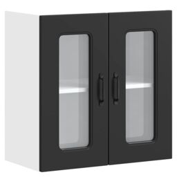 Berkfield Home Kitchen Wall Cabinet with Glass Door Kalmar Black Engineered Wood - thumbnail 2