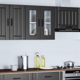 Berkfield Home Kitchen Wall Cabinet with Glass Door Kalmar Black Engineered Wood - thumbnail 3