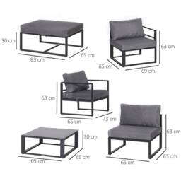 OUTSUNNY 6pcs Garden Sectional Sofa Set Aluminum Frame Coffee Table Footstool in Grey - thumbnail 3