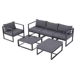 OUTSUNNY 6pcs Garden Sectional Sofa Set Aluminum Frame Coffee Table Footstool in Grey - thumbnail 2