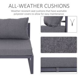 OUTSUNNY 6pcs Garden Sectional Sofa Set Aluminum Frame Coffee Table Footstool in Grey - thumbnail 5