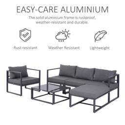 OUTSUNNY 6pcs Garden Sectional Sofa Set Aluminum Frame Coffee Table Footstool in Grey - thumbnail 4