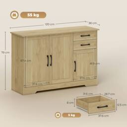 HOMCOM Sideboard with Soft-Close Doors, Modern Storage Cabinet Natural - thumbnail 3