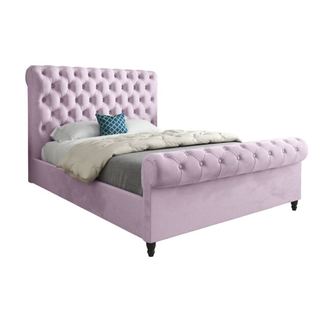 KDMD Venezia Sleigh Upholstered Soft Velvet Designer Bed Frame in Pink - Size: Small Double - image 1