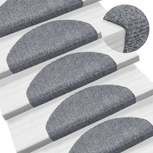 Berkfield Home 15 Self-adhesive Stair Mats Needle Punch 65x21x4 cm Light Grey - Size: Medium - image 1