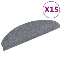Berkfield Home 15 Self-adhesive Stair Mats Needle Punch 65x21x4 cm Light Grey - Size: Medium - thumbnail 2