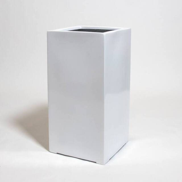 Primrose Black Gloss Polystone Tall Square Cubic Outdoor Planter 60cm in White - image 1