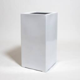 Primrose Black Gloss Polystone Tall Square Cubic Outdoor Planter 60cm in White - thumbnail 1