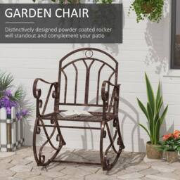 Kelvenix Rocking Chair Outdoor Metal Vintage Style Garden Seat in Brown - Size: 0.6m2 - thumbnail 6
