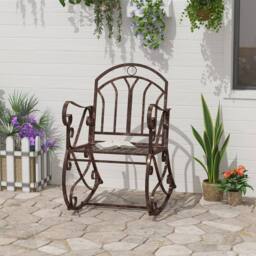Kelvenix Rocking Chair Outdoor Metal Vintage Style Garden Seat in Brown - Size: 0.6m2 - thumbnail 3