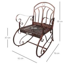 Kelvenix Rocking Chair Outdoor Metal Vintage Style Garden Seat in Brown - Size: 0.6m2 - thumbnail 2
