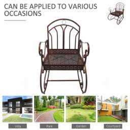 Kelvenix Rocking Chair Outdoor Metal Vintage Style Garden Seat in Brown - Size: 0.6m2 - thumbnail 4