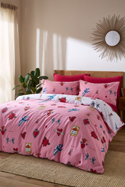 Their Nibs 'Mon Coeur' Cotton Reversible Duvet Cover Set in Pink - Size: King - image 1