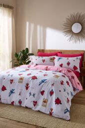 Their Nibs 'Mon Coeur' Cotton Reversible Duvet Cover Set in Pink - Size: King - thumbnail 2