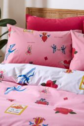 Their Nibs 'Mon Coeur' Cotton Reversible Duvet Cover Set in Pink - Size: King - thumbnail 3