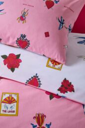 Their Nibs 'Mon Coeur' Cotton Reversible Duvet Cover Set in Pink - Size: King - thumbnail 4