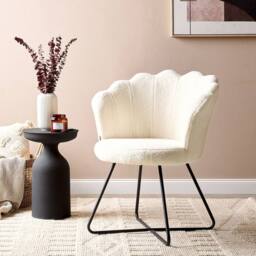 Wyld and Coco X Armless Bouclé Shell Chair White - Black Metal Frame - thumbnail 1