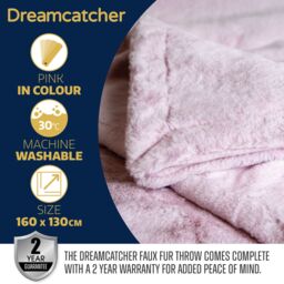 Dreamcatcher Luxury Faux Fur Polyester Throw Over Blanket 160x130cm in Pink - Size: 160x130 cm - thumbnail 7
