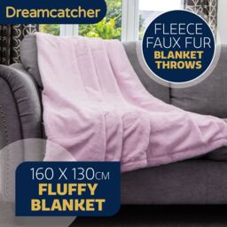 Dreamcatcher Luxury Faux Fur Polyester Throw Over Blanket 160x130cm in Pink - Size: 160x130 cm - thumbnail 2
