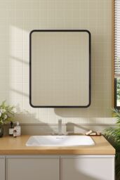 Living and Home Surface Mount Bathroom Storage Mirror Cabinet with Round Corner in Black - thumbnail 3