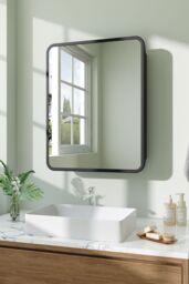 Living and Home Surface Mount Bathroom Storage Mirror Cabinet with Round Corner in Black