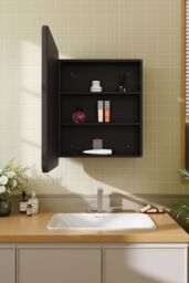 Living and Home Surface Mount Bathroom Storage Mirror Cabinet with Round Corner in Black - thumbnail 2