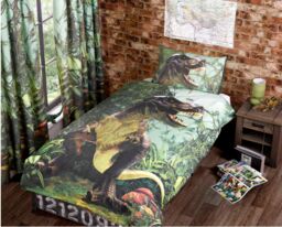 Rapport Home T-Rex Window Polycotton Eyelet Curtains (168 x 183 cm) in Green - Size: 183 cm width x 168 cm drop - thumbnail 1