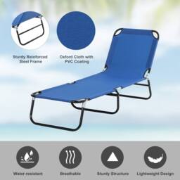 OUTSUNNY Folding Lounge Chair Outdoor Chaise Lounge for Bench Patio in Dark Blue - thumbnail 6