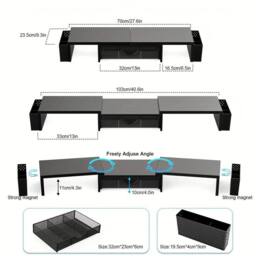 SPETLEK Dual Monitor Stand 2 Shelves Desk Riser Organizer Black - Size: 0.6m2 - thumbnail 4