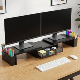 SPETLEK Dual Monitor Stand 2 Shelves Desk Riser Organizer Black - Size: 0.6m2 - thumbnail 2