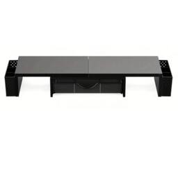 SPETLEK Dual Monitor Stand 2 Shelves Desk Riser Organizer Black - Size: 0.6m2 - thumbnail 1