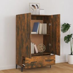 Berkfield Home Highboard Smoked Oak 70x31x115 cm Engineered Wood in Brown - Size: 70 x 31 x 115 cm - thumbnail 3