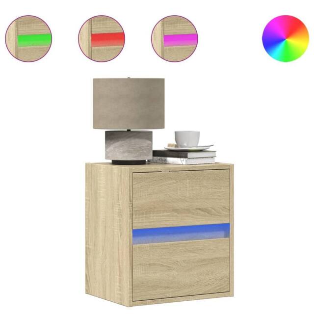 Berkfield Home Wall-mounted Bedside Cabinets with LED Lights 2 pcs Sonoma Oak in Brown - image 1