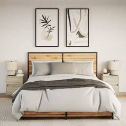 Berkfield Home Wall-mounted Bedside Cabinets with LED Lights 2 pcs Sonoma Oak in Brown - thumbnail 4