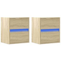 Berkfield Home Wall-mounted Bedside Cabinets with LED Lights 2 pcs Sonoma Oak in Brown - thumbnail 5