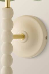 ValueLights Bobbins Cream Bobble Wall Light & Colour Trim Linen Lamp Shade in Pale Green - thumbnail 5