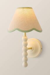 ValueLights Bobbins Cream Bobble Wall Light & Colour Trim Linen Lamp Shade in Pale Green - thumbnail 3