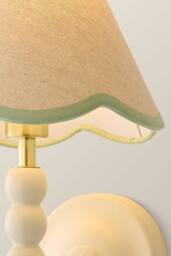 ValueLights Bobbins Cream Bobble Wall Light & Colour Trim Linen Lamp Shade in Pale Green - thumbnail 4