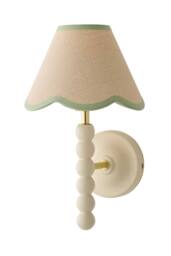 ValueLights Bobbins Cream Bobble Wall Light & Colour Trim Linen Lamp Shade in Pale Green - thumbnail 6