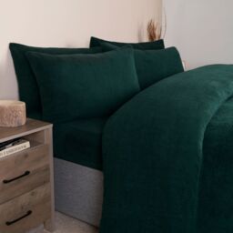 OHS Thermal Soft Teddy Fleece Duvet Cover Bedding Set in Dark Green - Size: Double - thumbnail 4