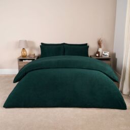 OHS Thermal Soft Teddy Fleece Duvet Cover Bedding Set in Dark Green - Size: Double - thumbnail 2