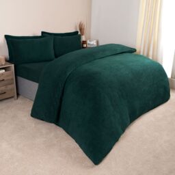 OHS Thermal Soft Teddy Fleece Duvet Cover Bedding Set in Dark Green - Size: Double - thumbnail 3